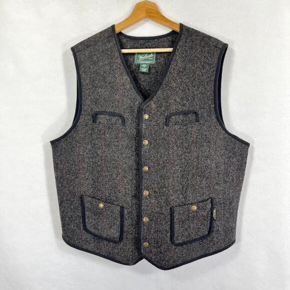 Woolrich Mens Wool Blend Tweed Vest Hunting Grandpa Preppy Rustic Outdoor L - Picture 1 of 6